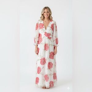 Floral Maxi Dress with Pink and White Design